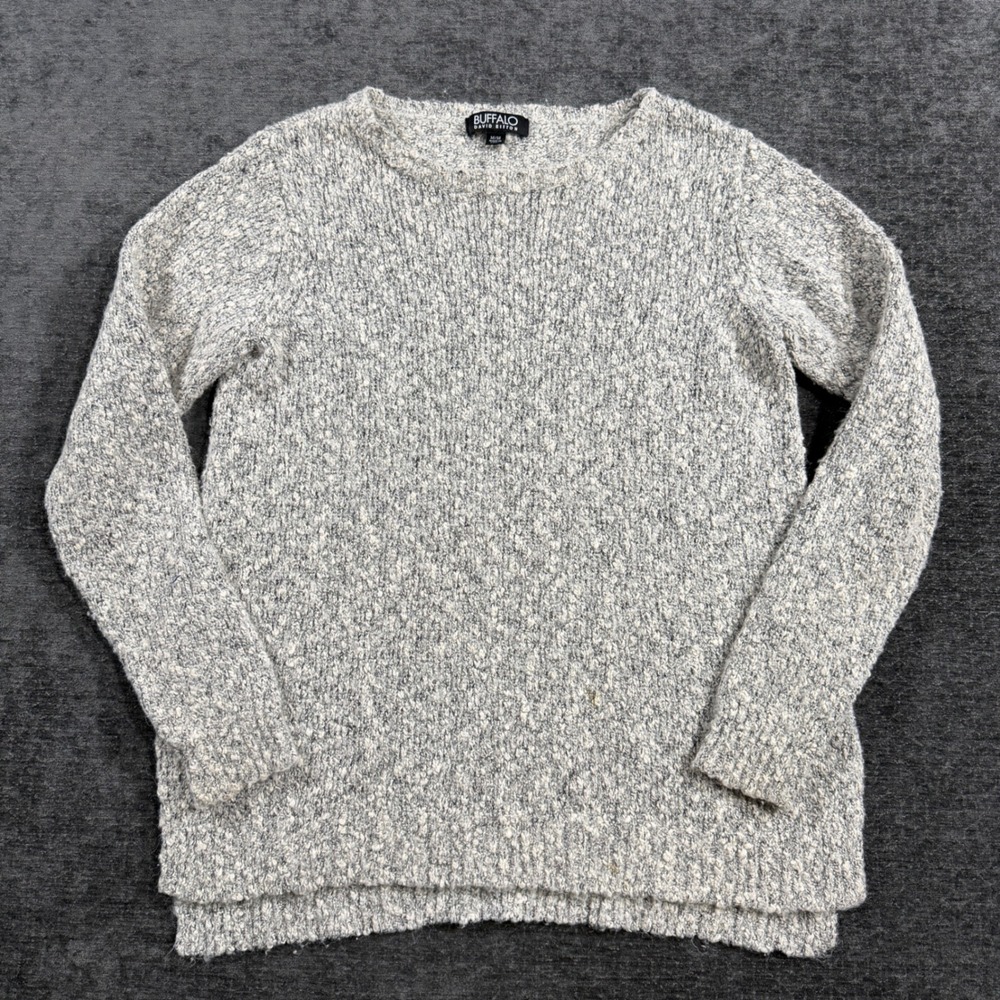 Buffalo David Bitton Grey White Marled Knit High Low Sweater Womens Size Medium